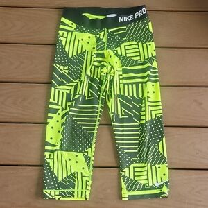 Nike Pro Lime Green Graphic Capri Leggings